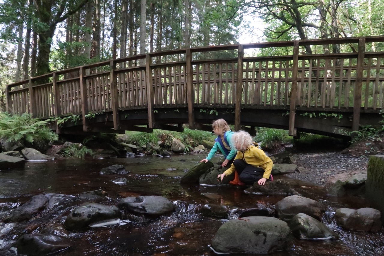 children playing in stream Aberfoyle