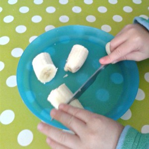Cutting up Banana