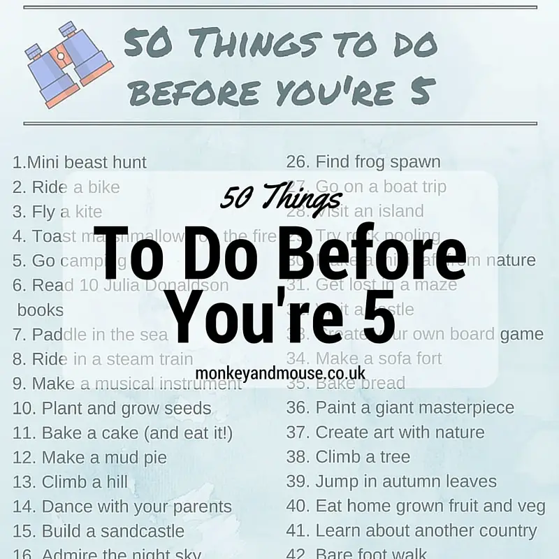 50 things to do before you're 5