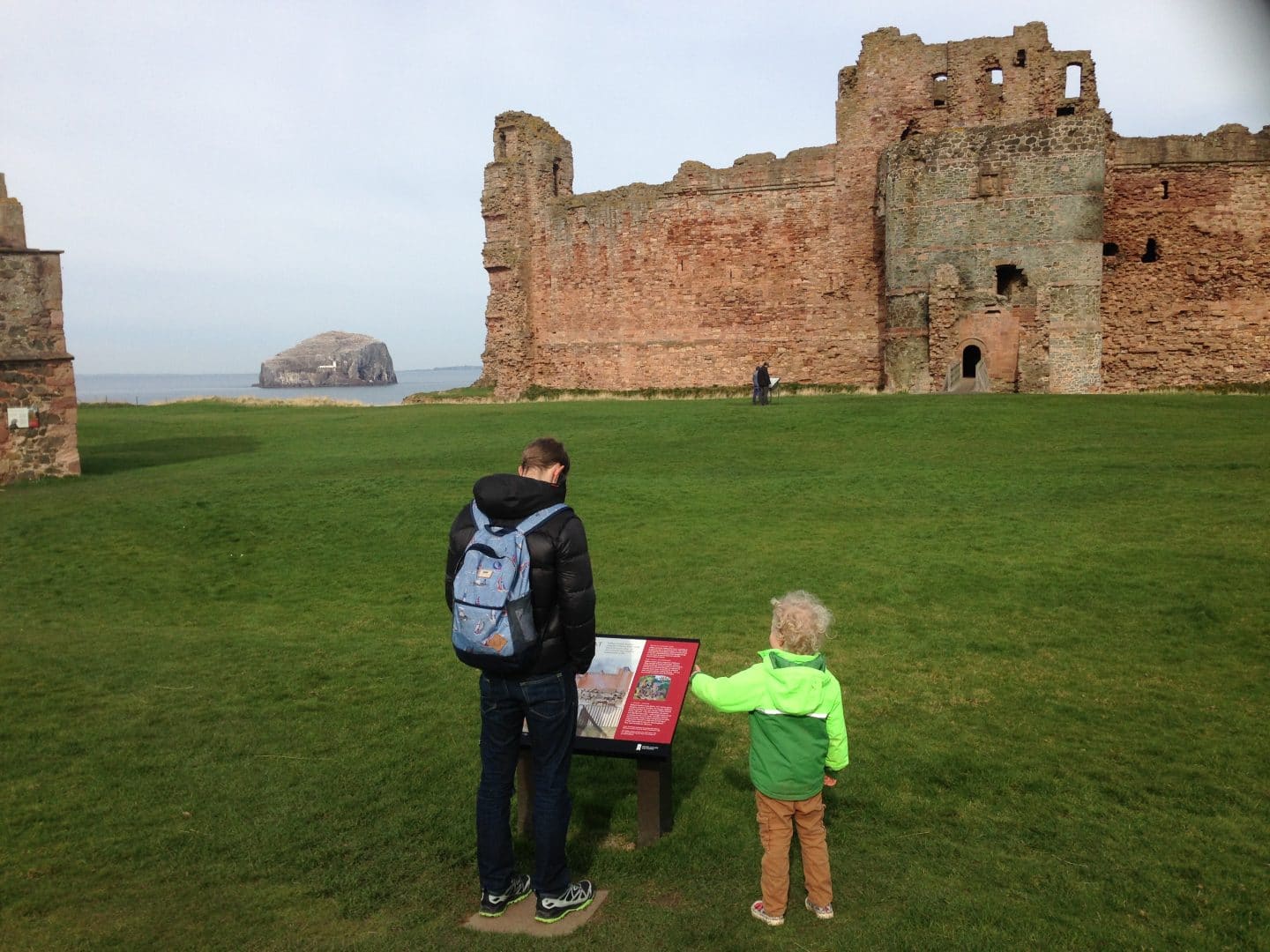 family visiting Tantallon castle