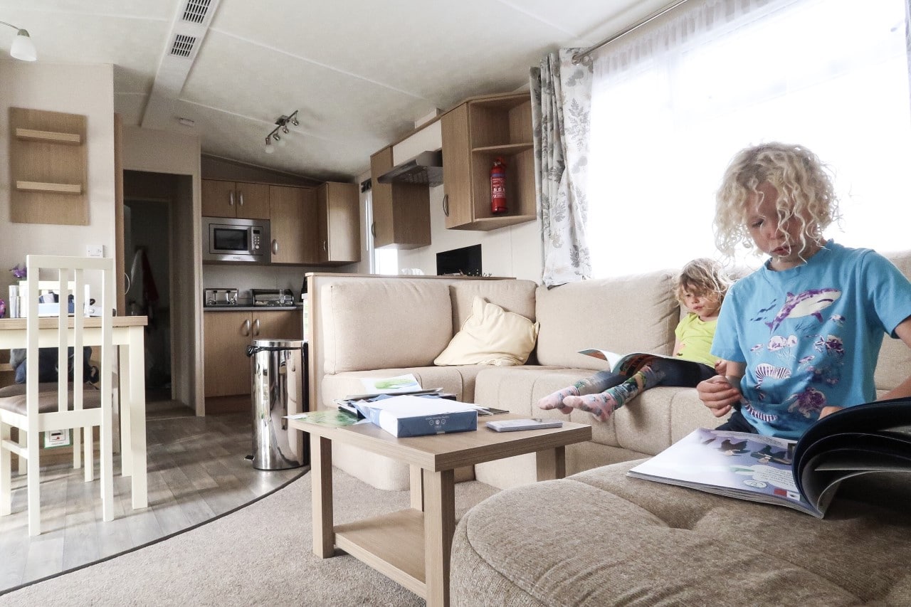 children inside static caravan