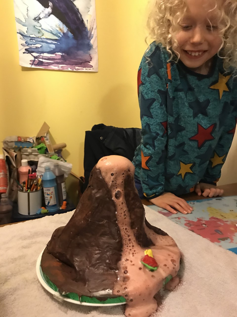 bicarb and vinegar volcano made of paper mache