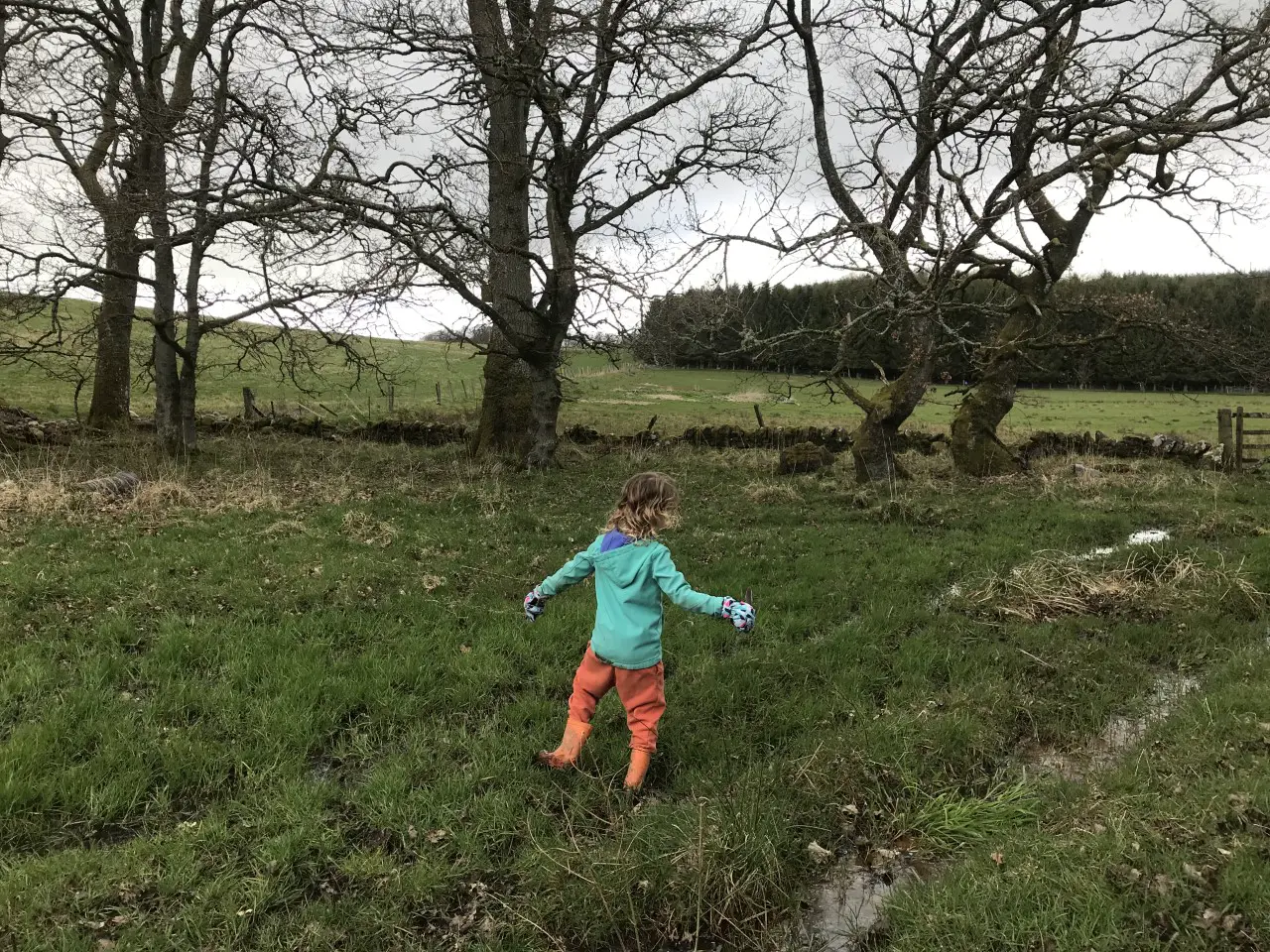 child stuck in bog in a woodland