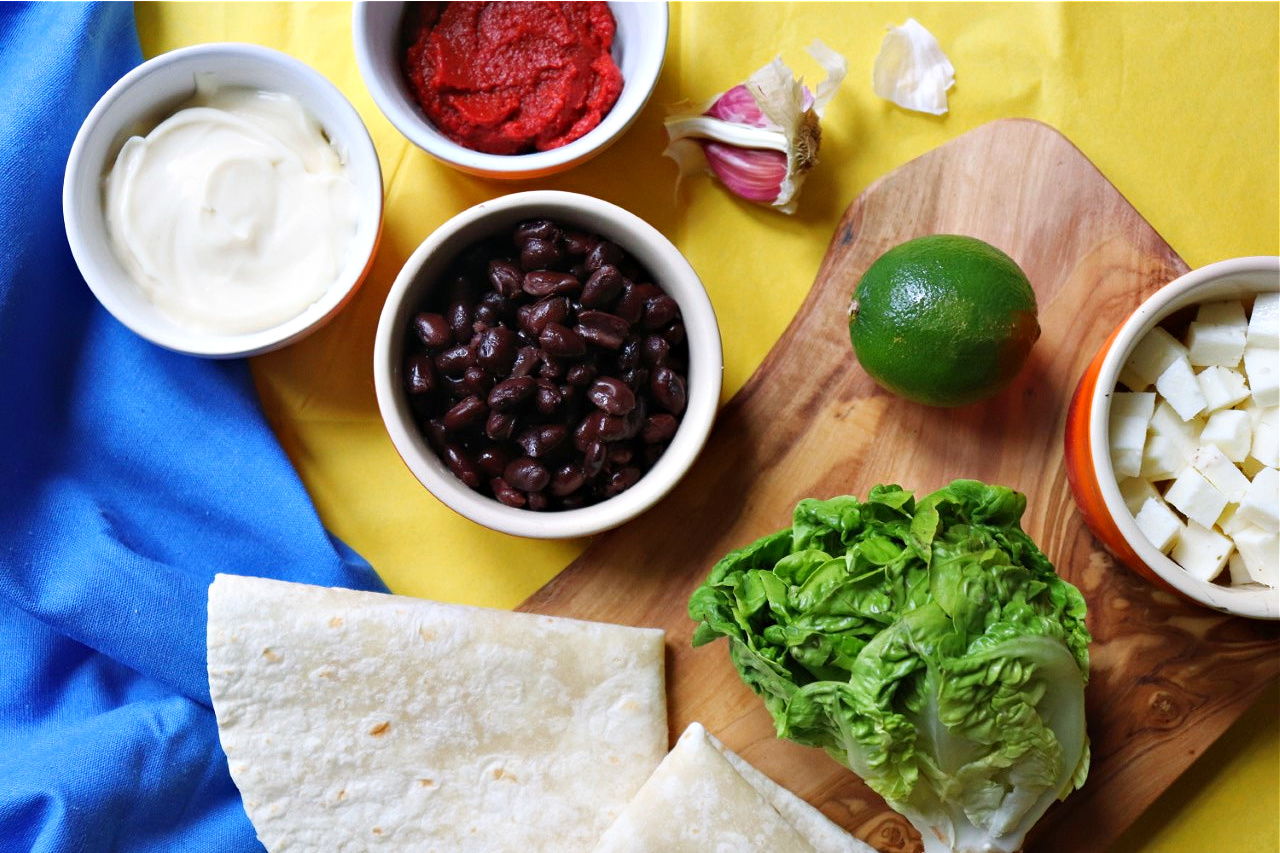 ingredients for refried beans and halloumi tacos