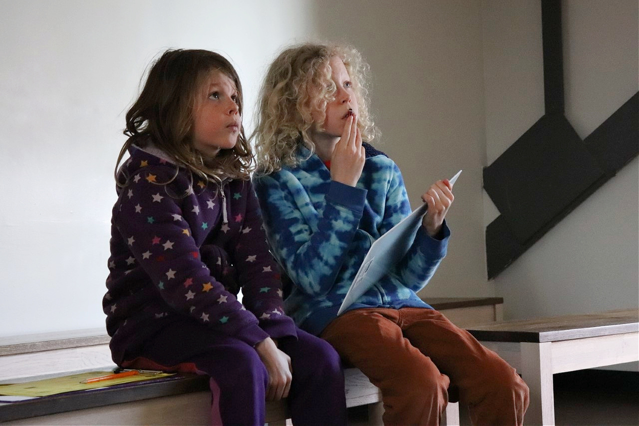 children watching a film