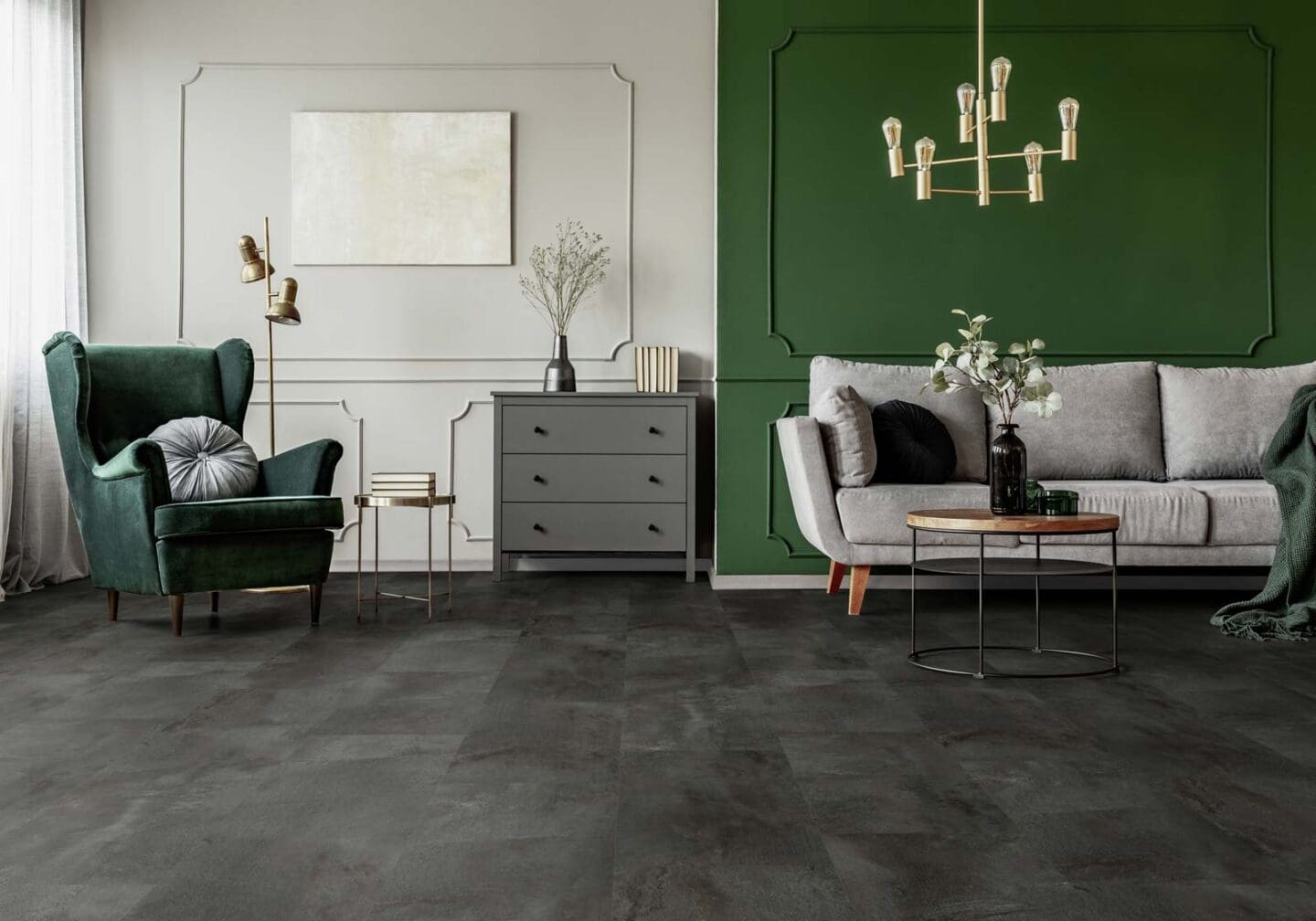 chic vinyl flooring in grey black