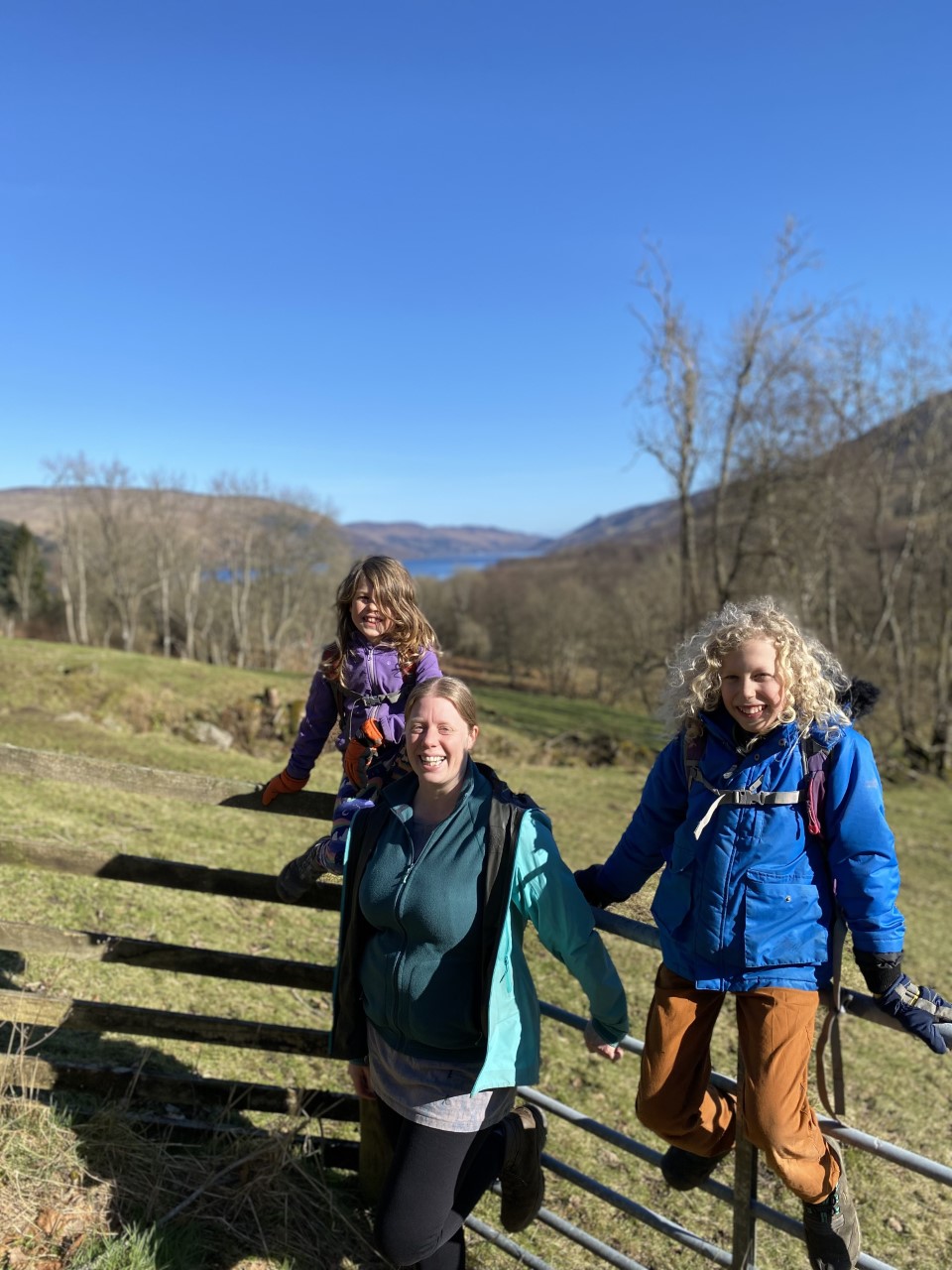 children on hike with parents