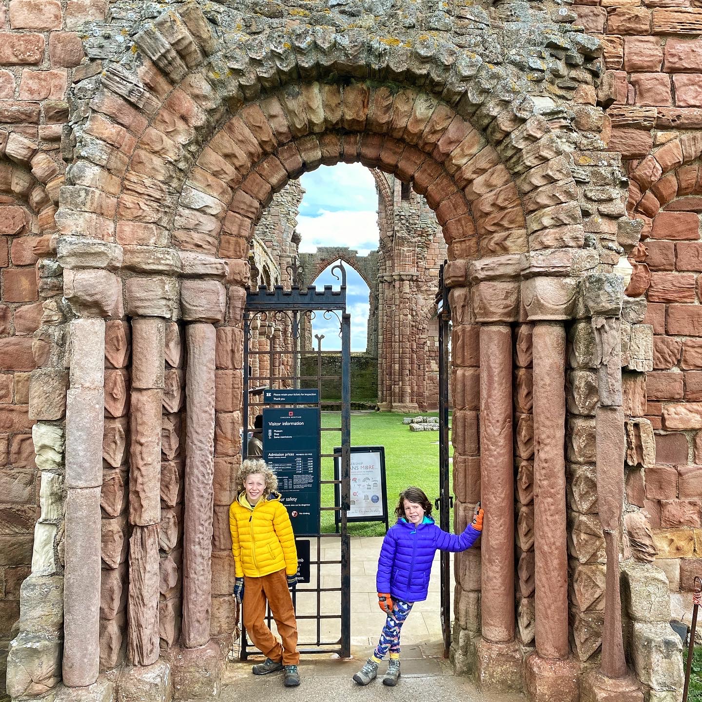 Lindisfarne priory with kids