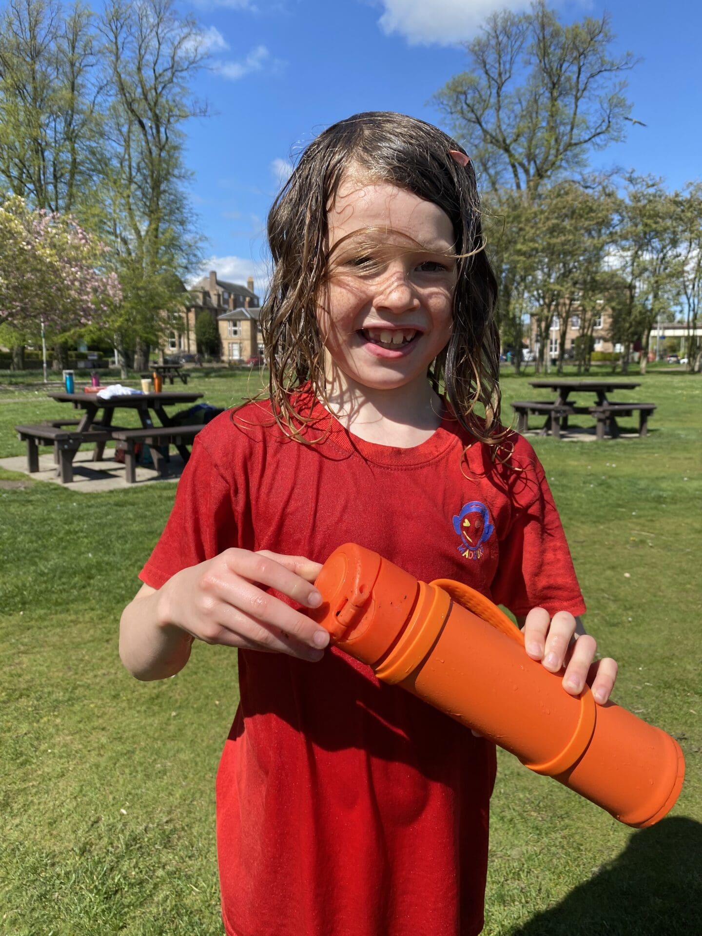 Child soaked by water