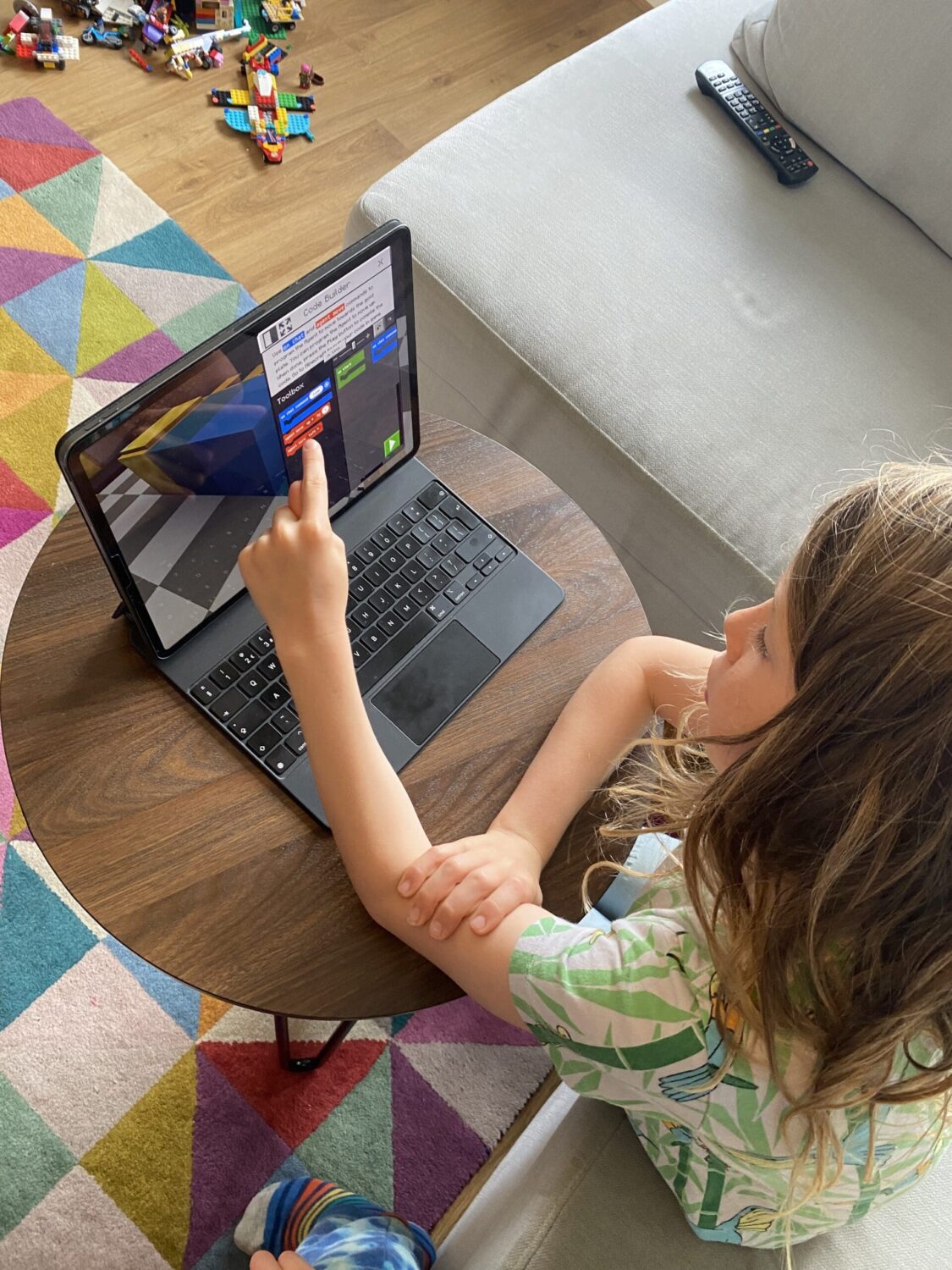 Child doing Minecraft education online