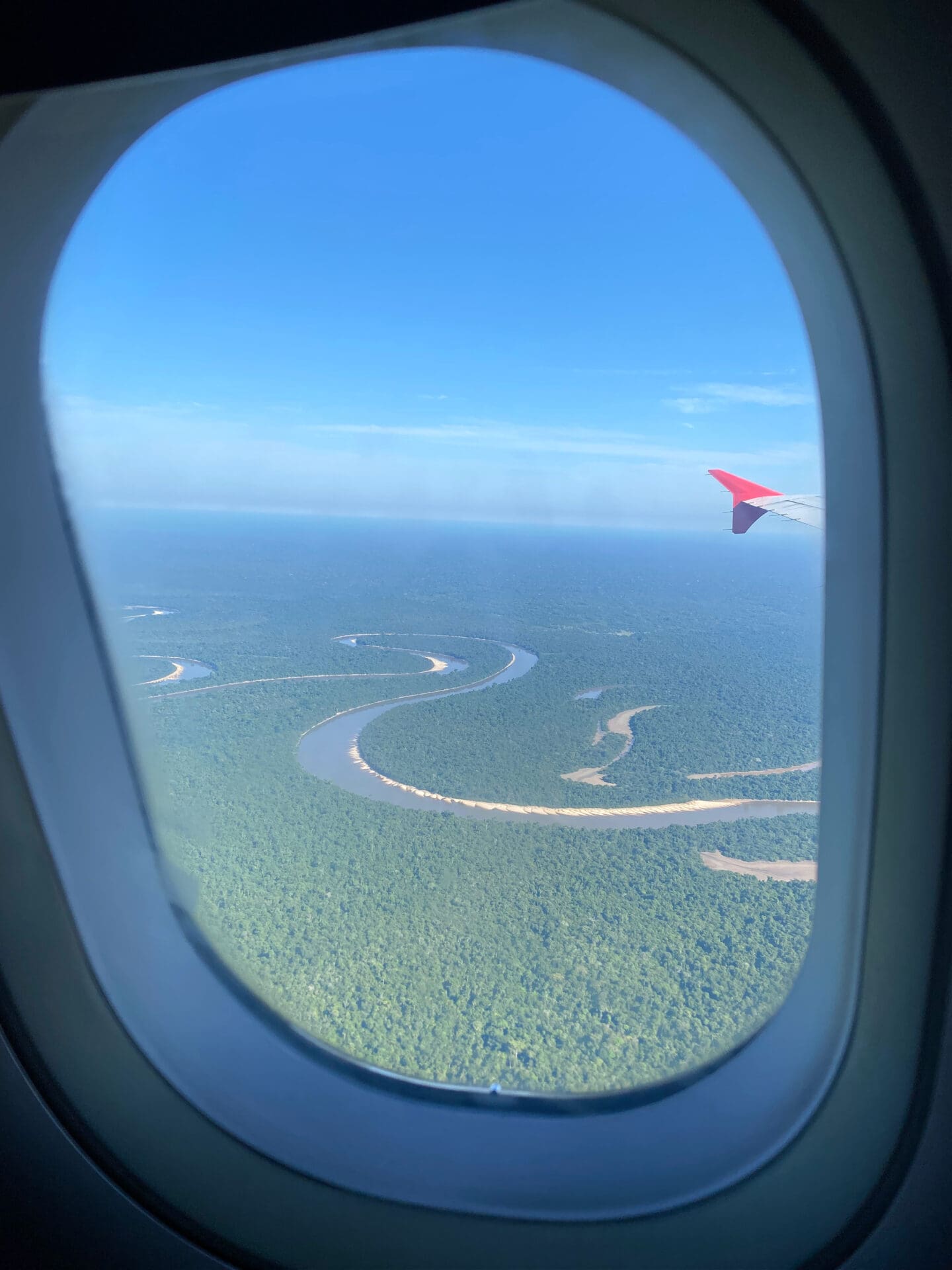 View of Amazon rainforest out plane window
