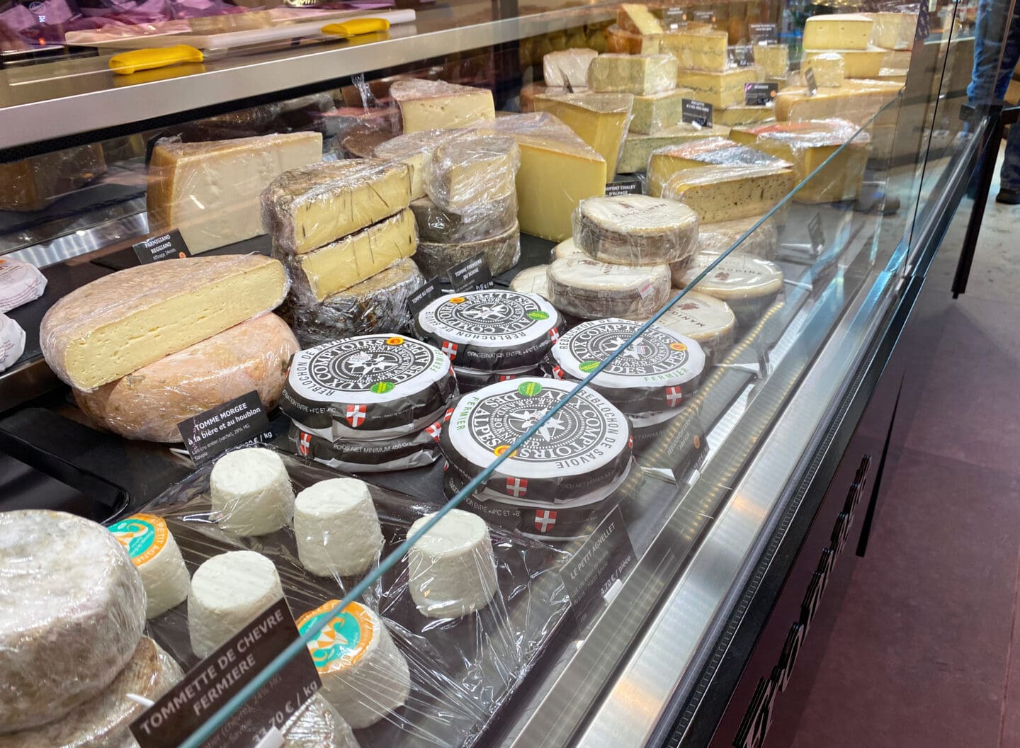 Cheese selection in delicatessen Les Grand Bornand