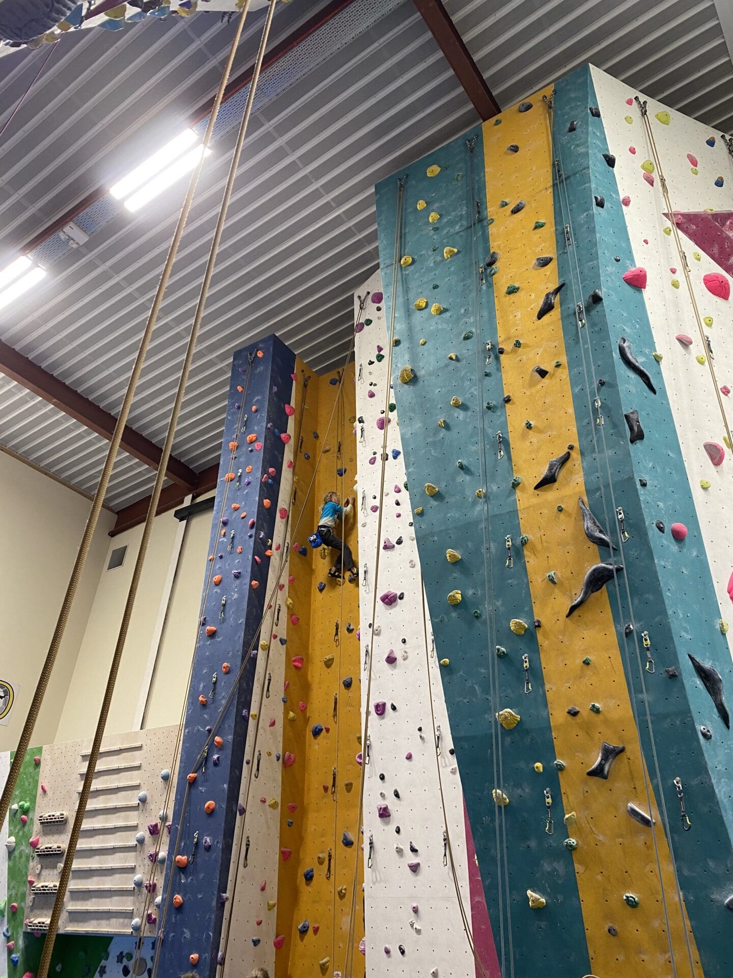 Child climbing up climbing wall