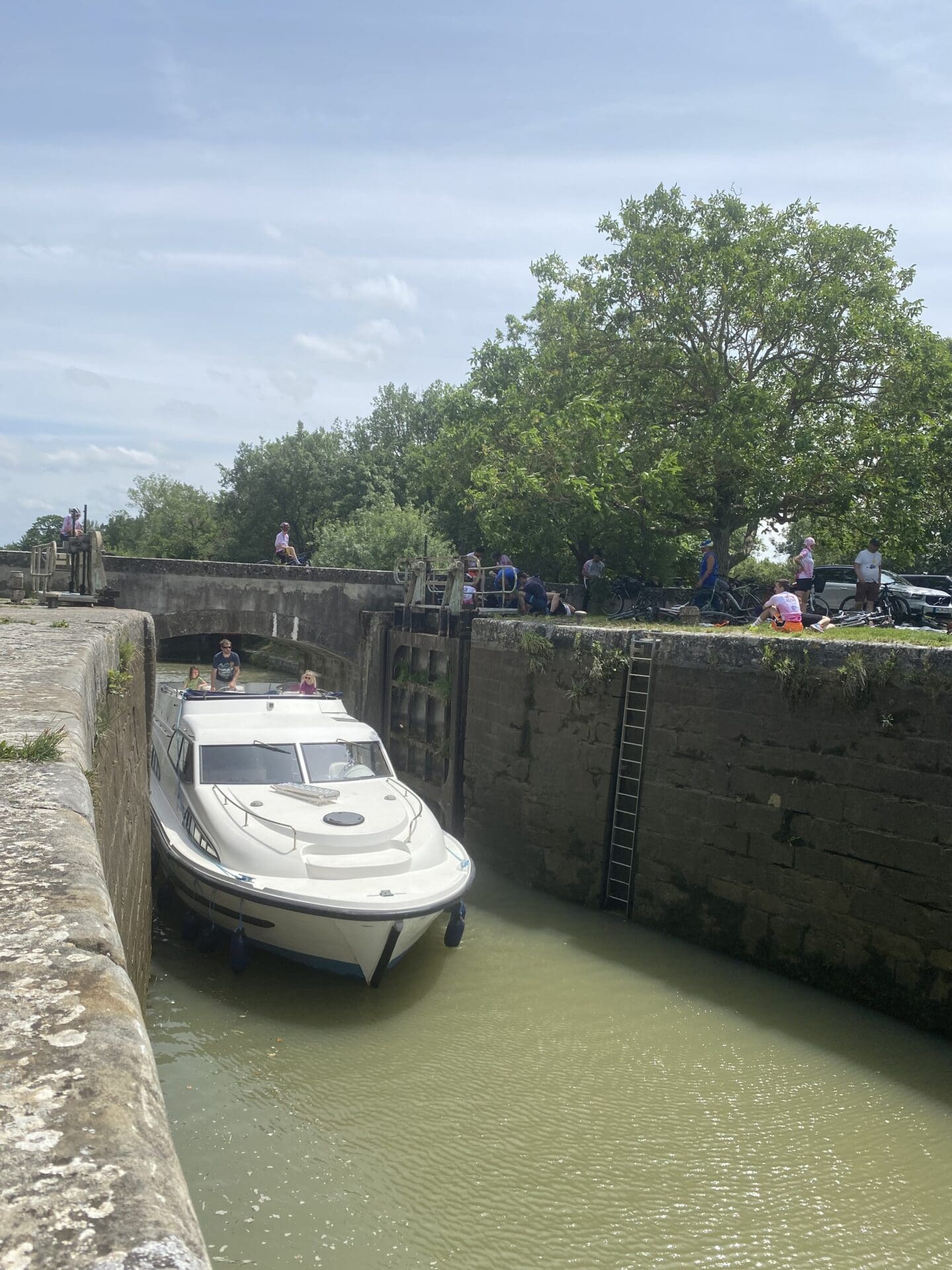 Boat entering a lock on canal