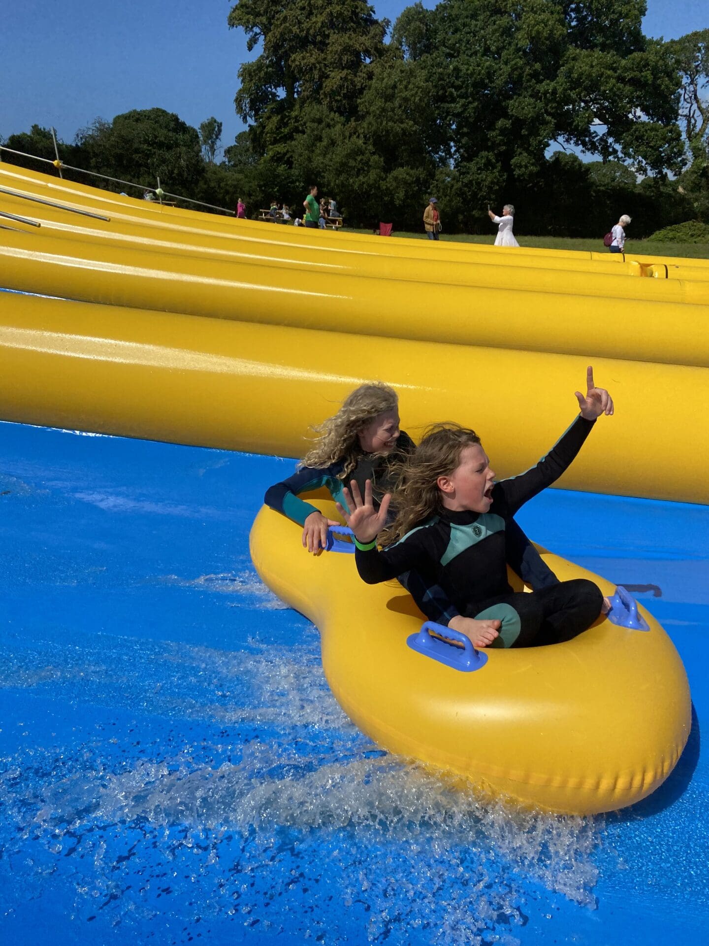 Children on slips slide inflatable