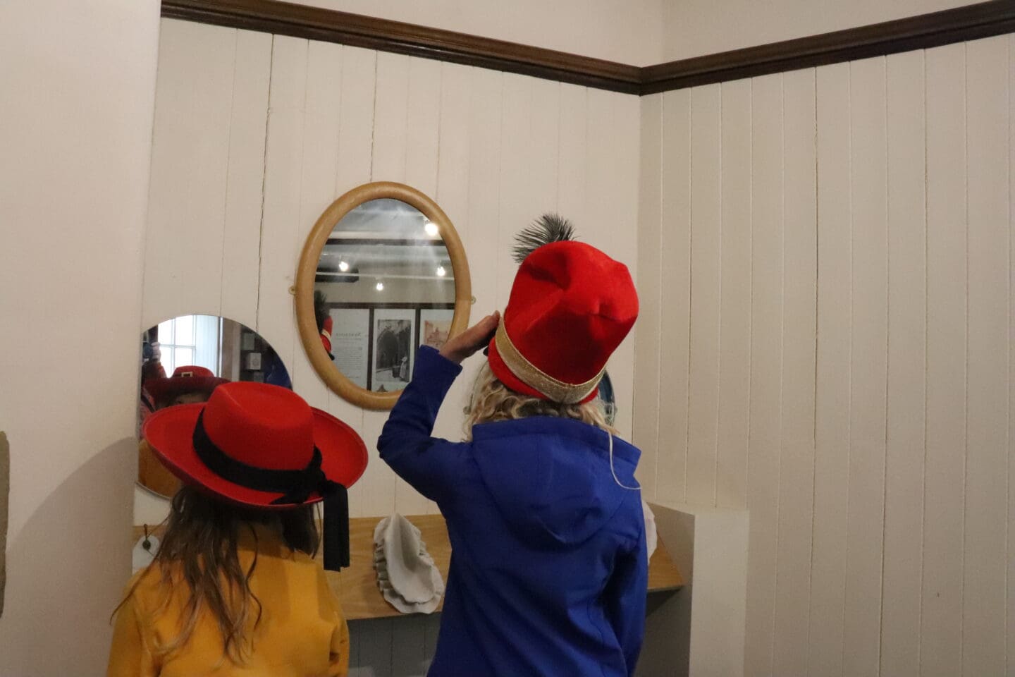 Trying on hats at Newcastle castle