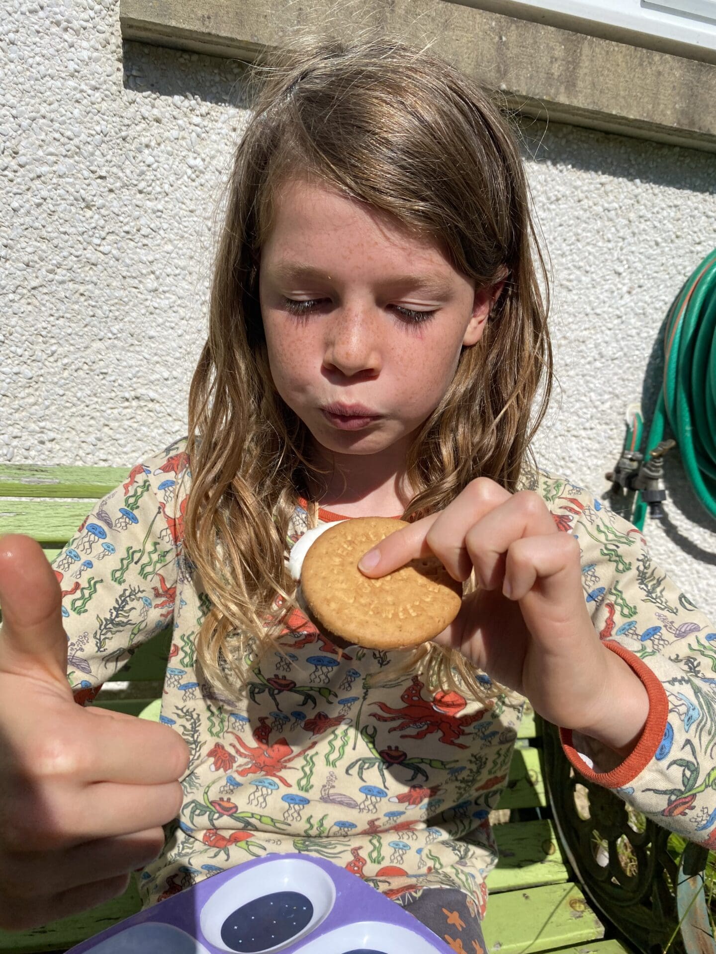 Child with s’mores melted in solar oven