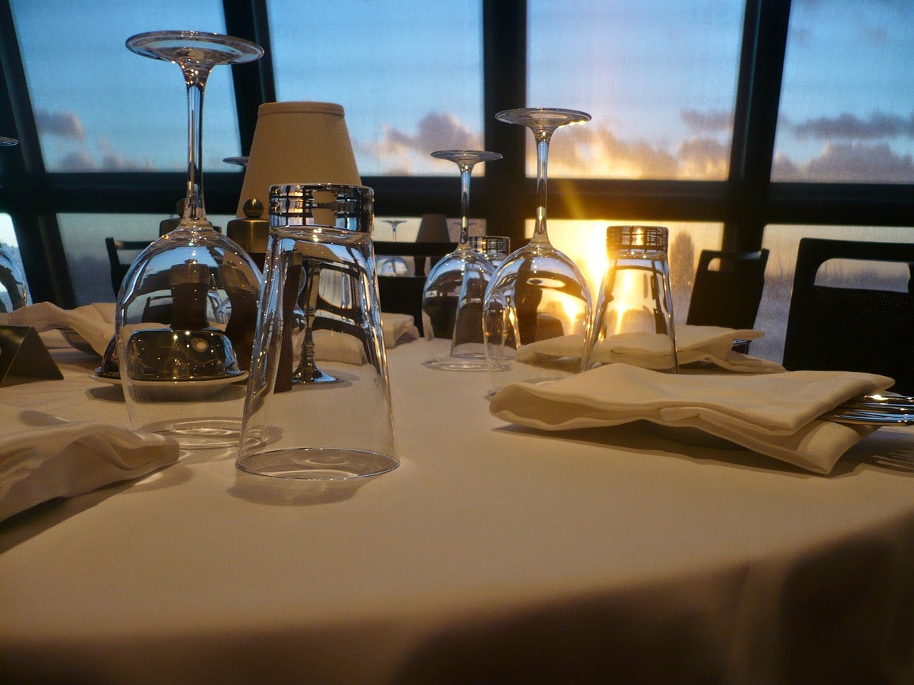 Glasses on table at susnet