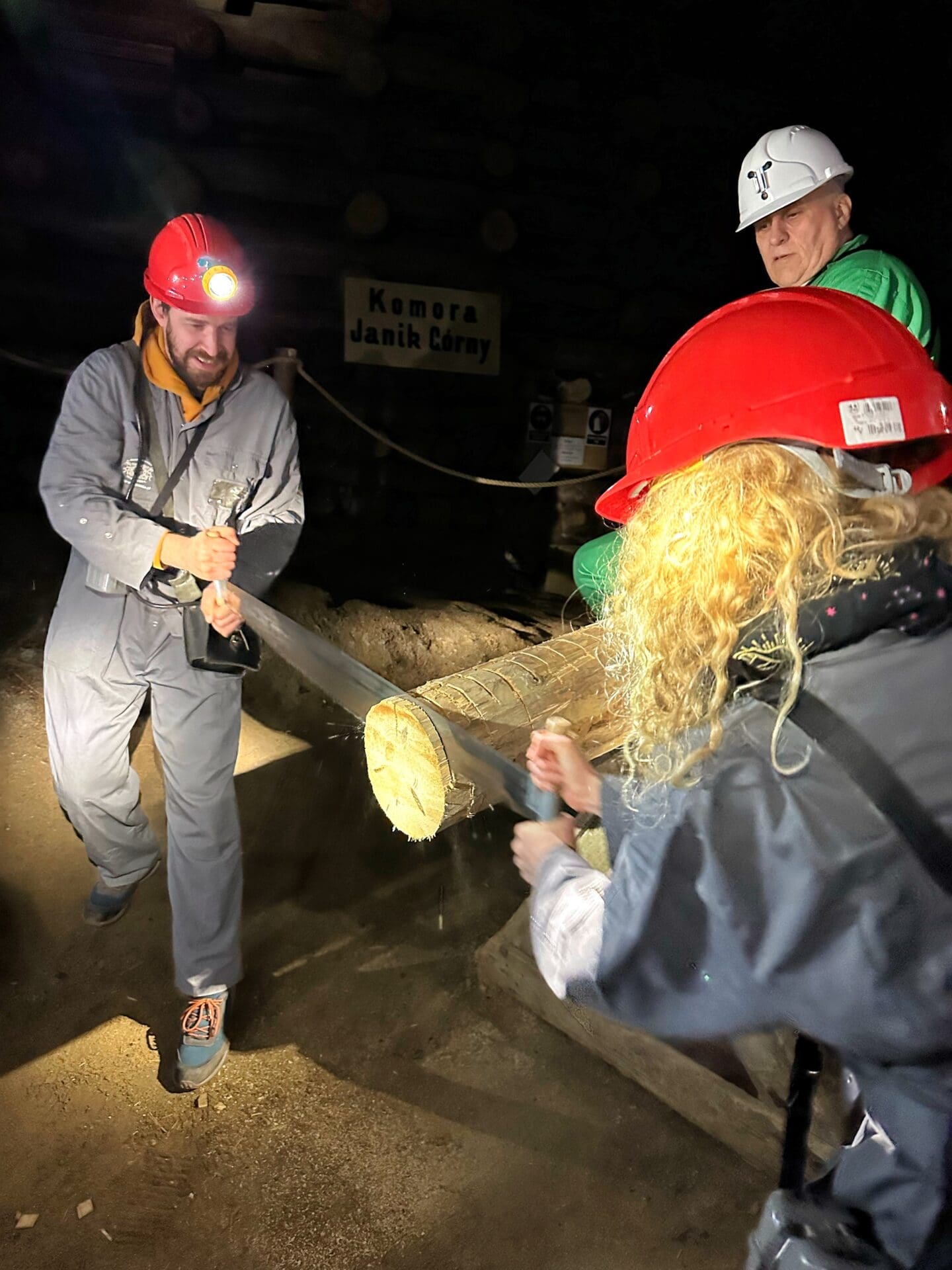 Cutting wood in salt mine